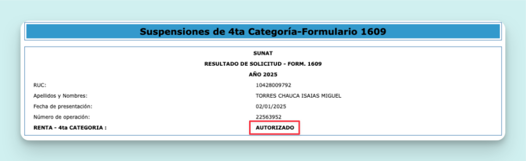 Suspensión de Renta de Cuarta Categoría Perú